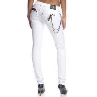 Antique Rivet Damen Strass Jeans Jett Weiß