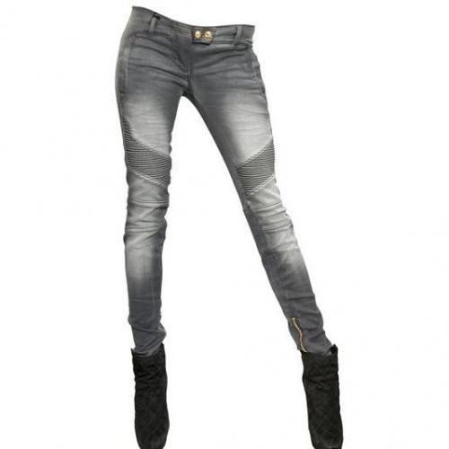 Balmain - Biker Stretch Baumwoll Denim Jeans Grey