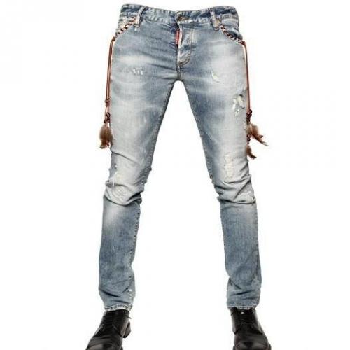 Dsquared - 19Cm Destroyed Denim Slim Fit Jeans Federdetails