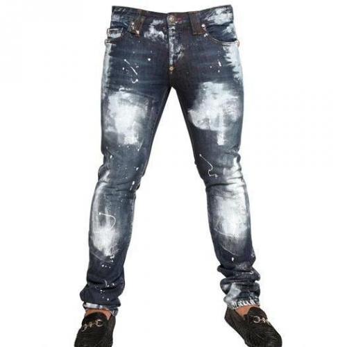 Philipp Plein - 18Cm Distressed Painted Denim Jeans